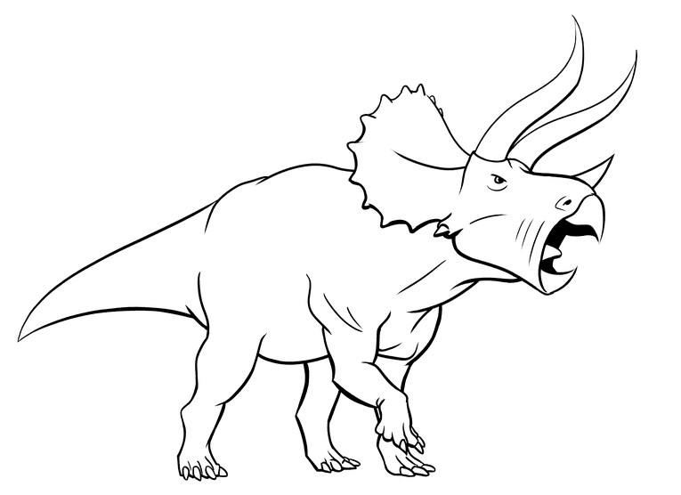 Inked drawing of triceratops